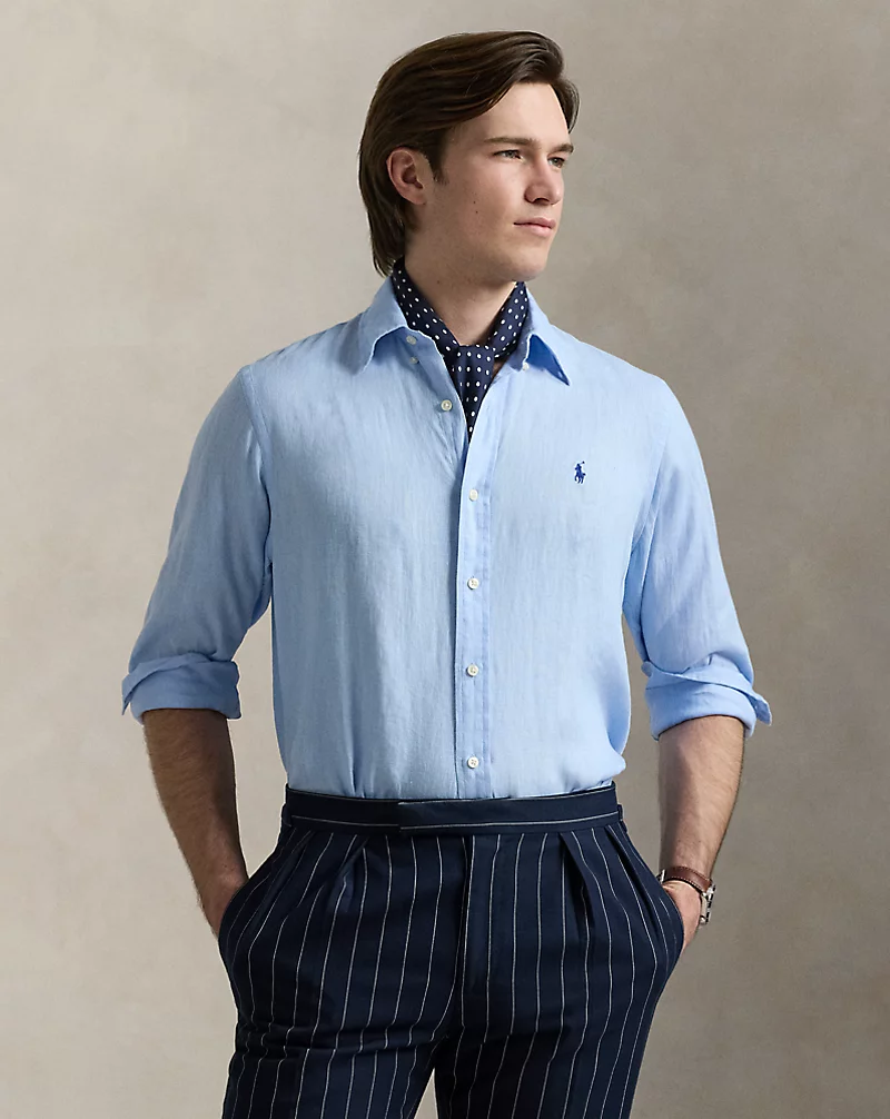 Office Blue Custom Fit Linen Shirt Polo Ralph Lauren 1