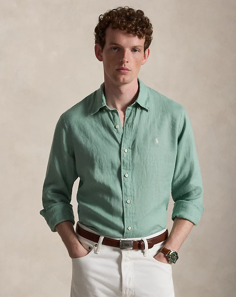 Faded Mint Custom Fit Linen Shirt Polo Ralph Lauren 1