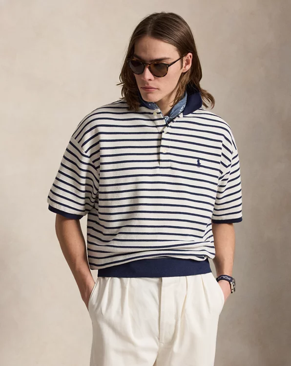 Relaxed Fit Striped Textured Polo Shirt