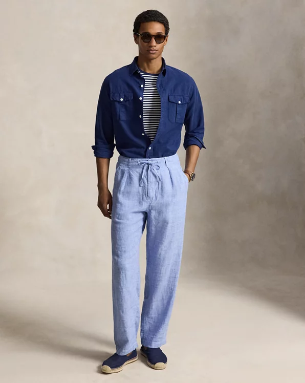 Lateef Relaxed Fit Striped Linen Trouser